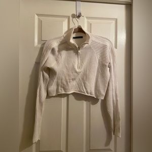 White Brandy Melville knit quarter zip sweater